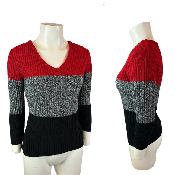 Y2K 2000s Color Block Stripe Knit Pullover Sweater / Women’s Medium * - Picture 1 of 4